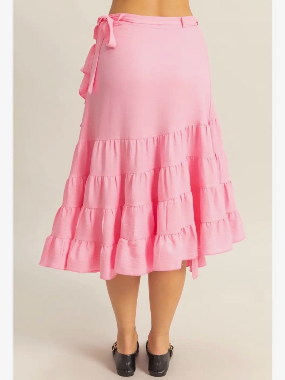 Pink Tiered Ruffle Maxi Skirt Tie Wrap Medium NWT - Picture 4 of 7